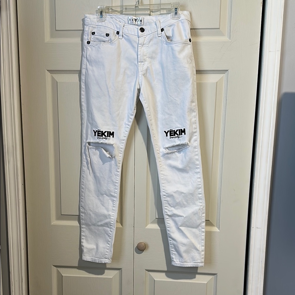 Yekim White Skinny Distressed Jeans size 30